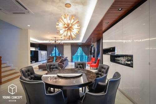 Sophisticated dining area with modern furniture